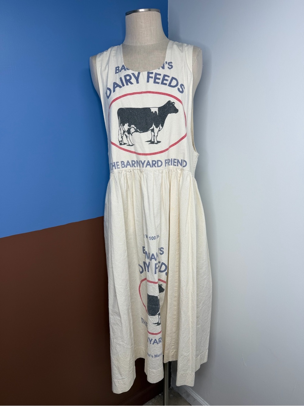 Handmade Vintage Feed Sack Baumann’s Dairy Cow Midi Dress